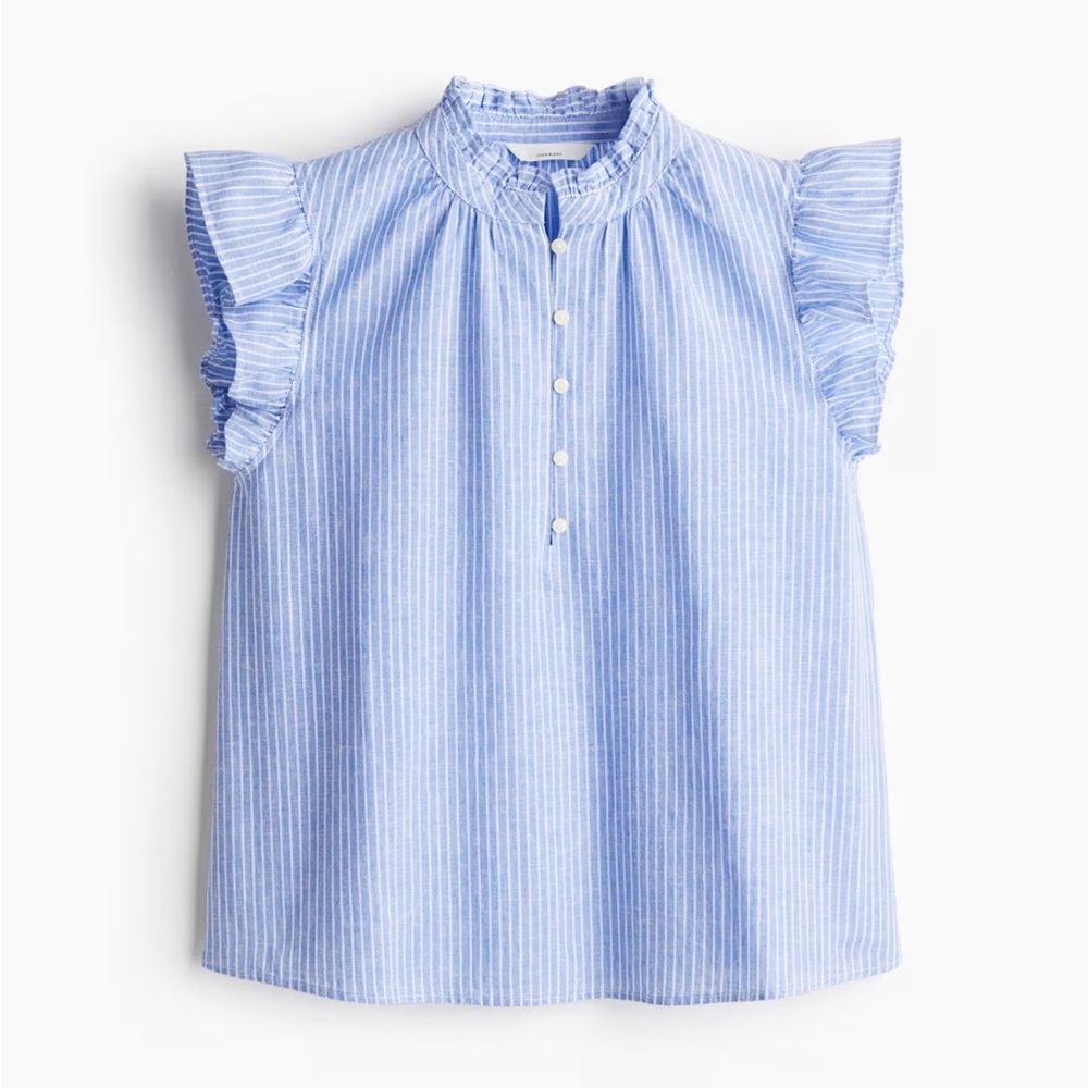 Blue Striped Ruffle Sleeve Top